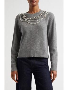 New Cinq à Sept Lilliana Necklace Detail Wool Blend Pullover Sweater In Gray S